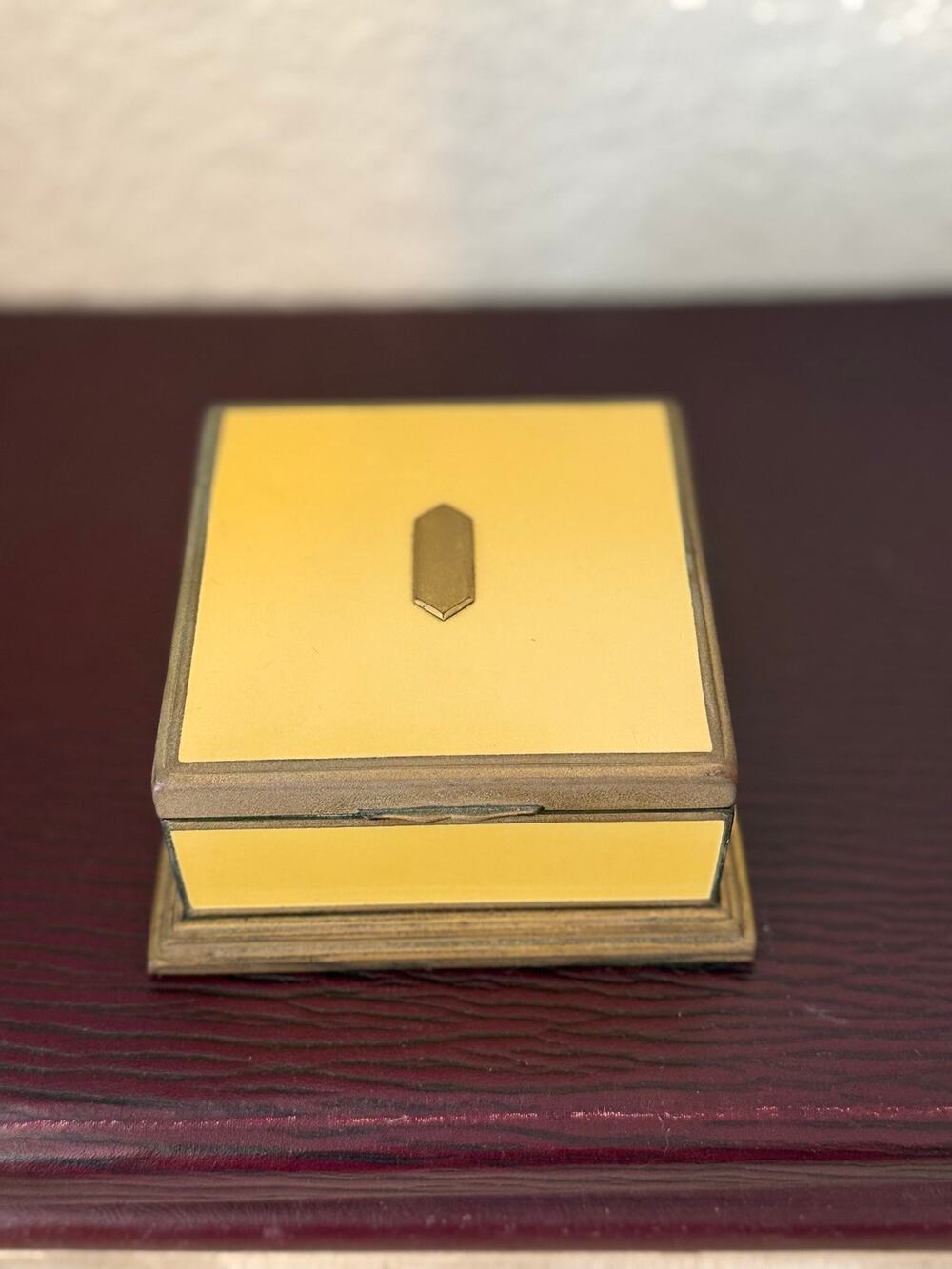 Vintage Art Deco Elgin American 14K Gold Plated Yellow Enamel Jewelry Box